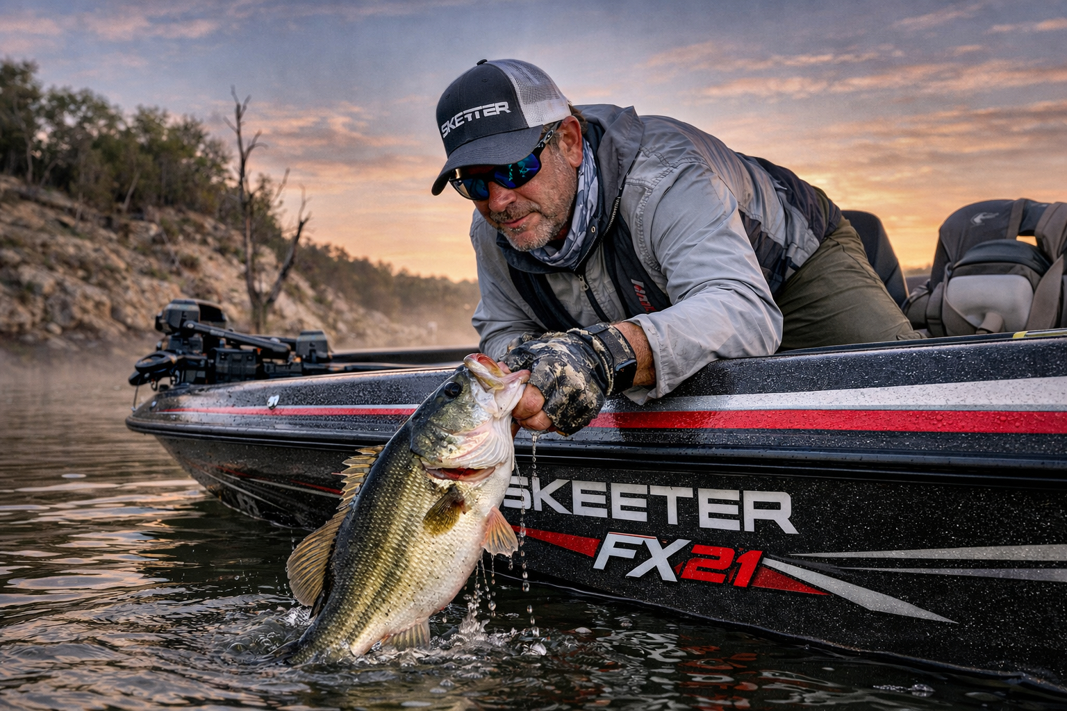 Texas Bass Fishing Angler Lipping Bass Skeeter