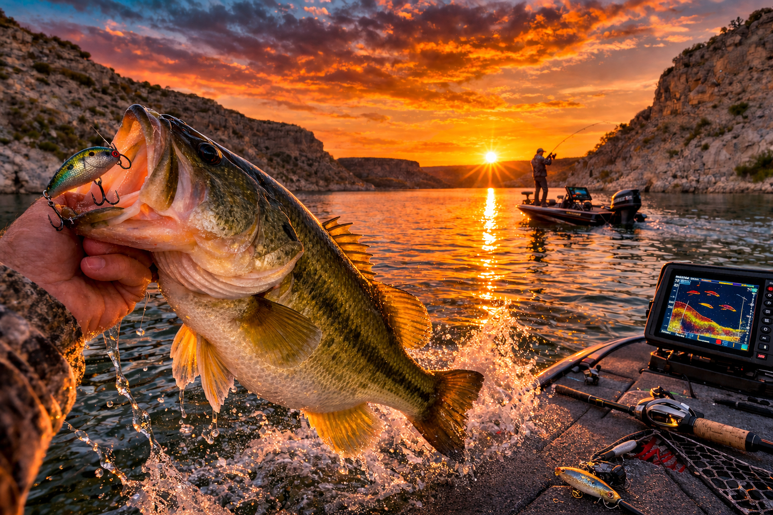 Texas Bass Fishing Lake Amistad Angler Lipping Largemouth Bass