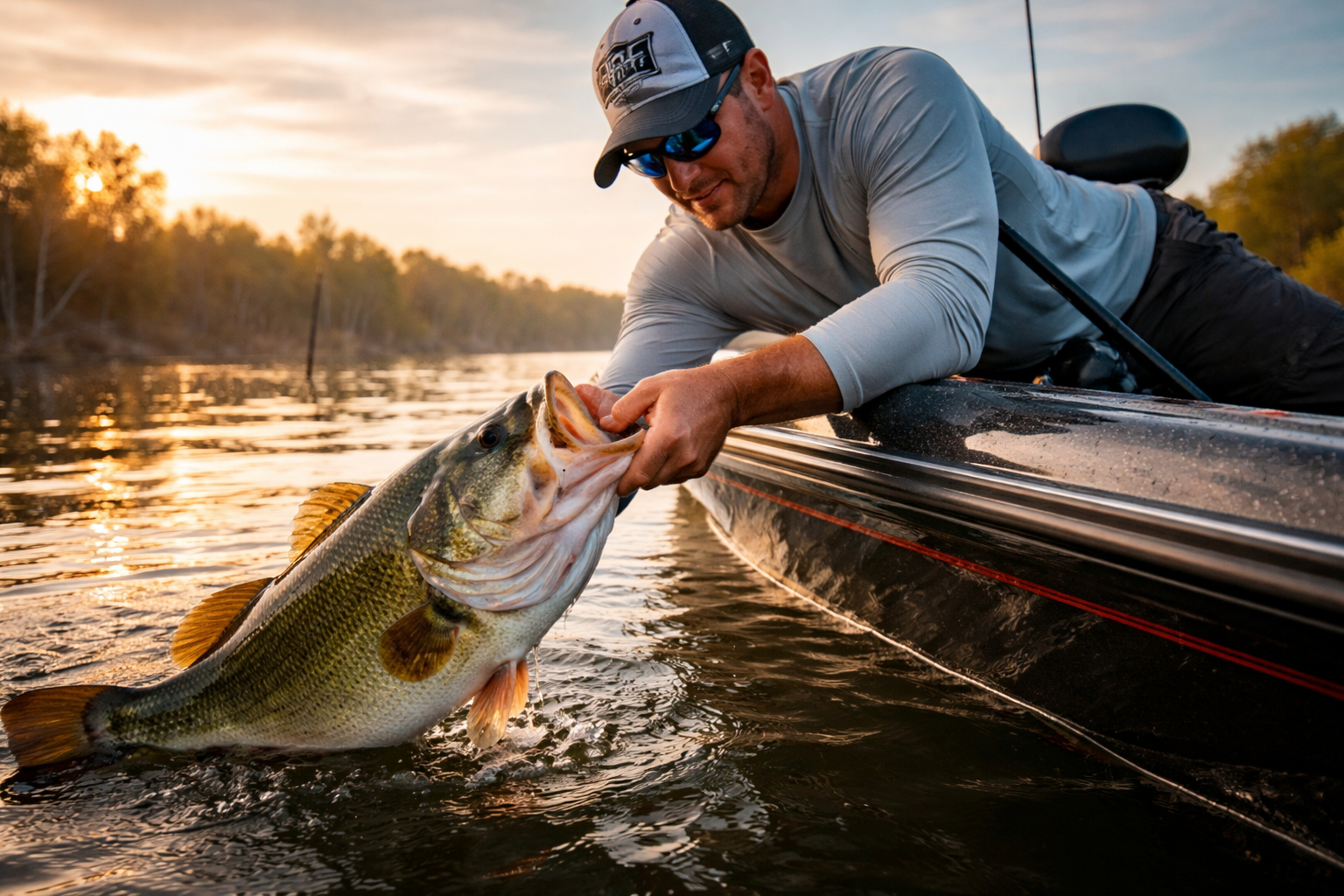 Texas Trophy Bass Fishing Angler Lipping Largemouth Bass